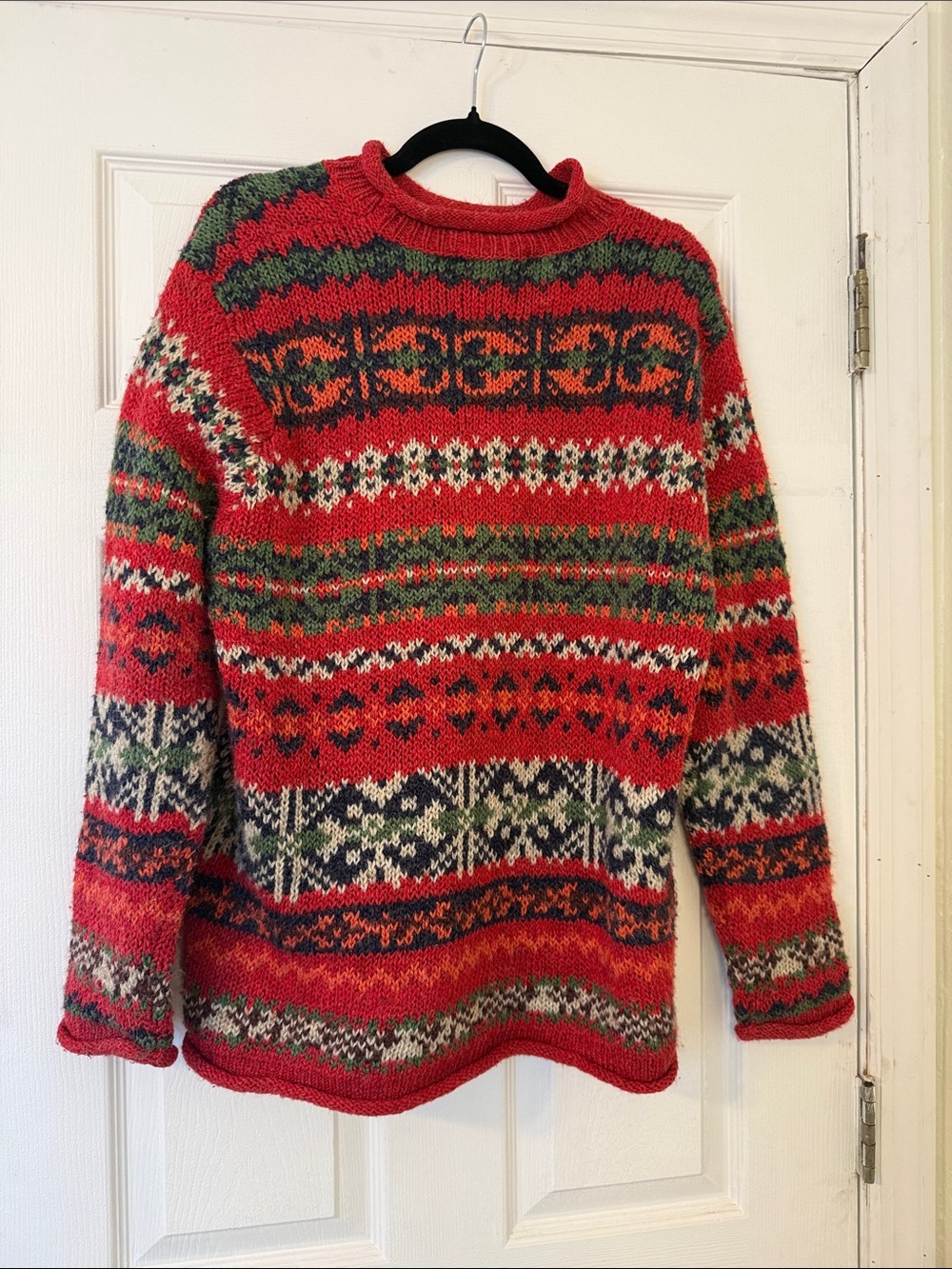 Vintage 80s/90s Claudia D. Roll Neck Fair Isle Knit Sweater - Size M 🎄